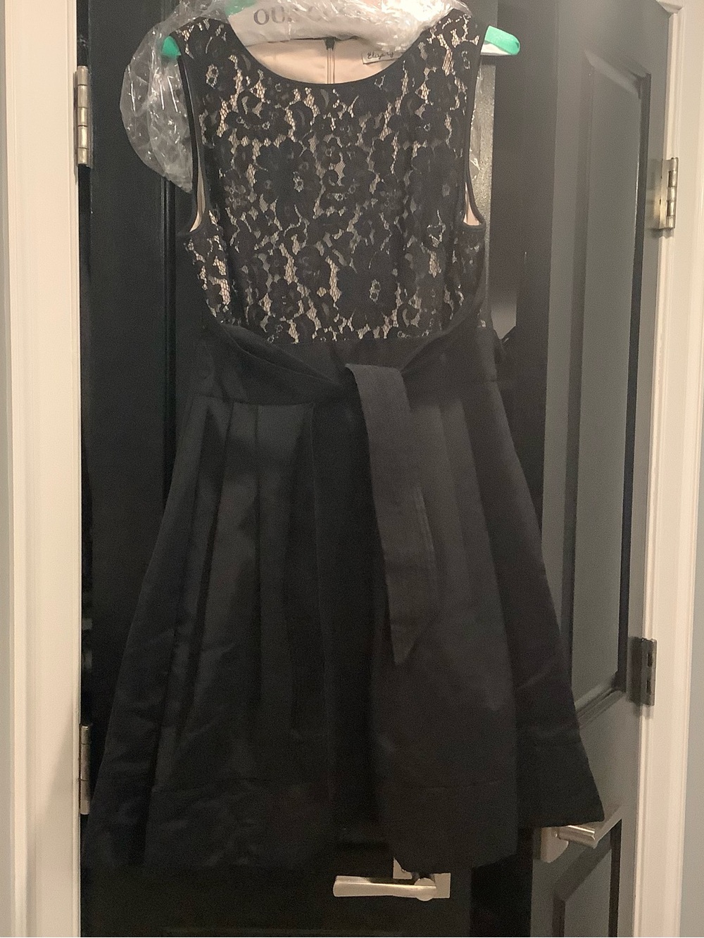 Eliza J Black Lace Bodice A-Line Dress with Sash